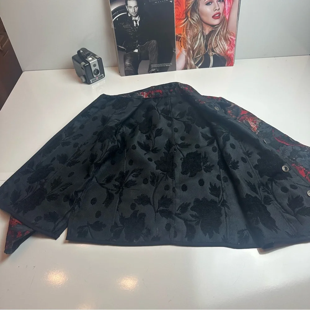 Black Crimson Brocade Tapestry Jacket | Gothic Romantic Artwear Coat - Picture 10 of 10